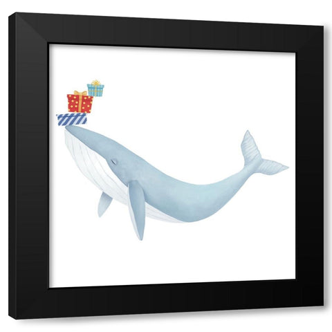 Christmas Whale Blue Black Modern Wood Framed Art Print with Double Matting by Sheppard, Lucca