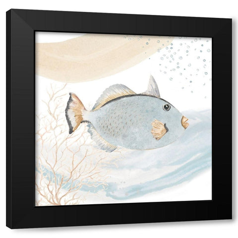 Ocean Oasis Waves Blue Fish Black Modern Wood Framed Art Print by Pinto, Patricia