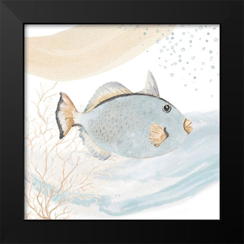 Ocean Oasis Waves Blue Fish Black Modern Wood Framed Art Print by Pinto, Patricia