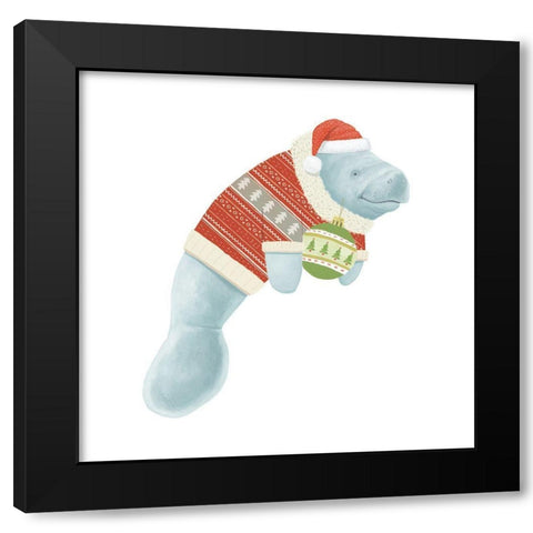 Jolly Christmas Manatee I Black Modern Wood Framed Art Print by Sheppard, Lucca