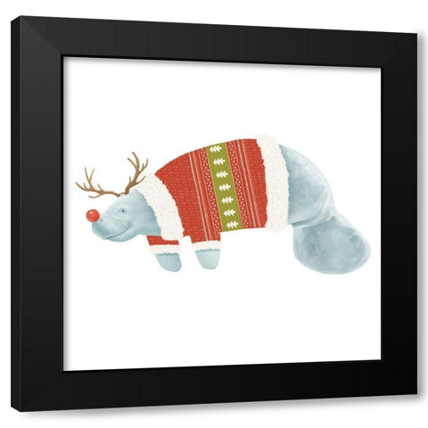 Jolly Christmas Manatee II Black Modern Wood Framed Art Print by Sheppard, Lucca