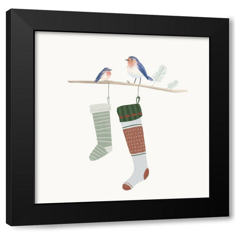 Blue Birds of Christmas Happiness I Black Modern Wood Framed Art Print by Sheppard, Lucca