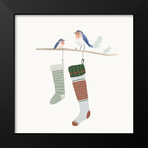 Blue Birds of Christmas Happiness I Black Modern Wood Framed Art Print by Sheppard, Lucca