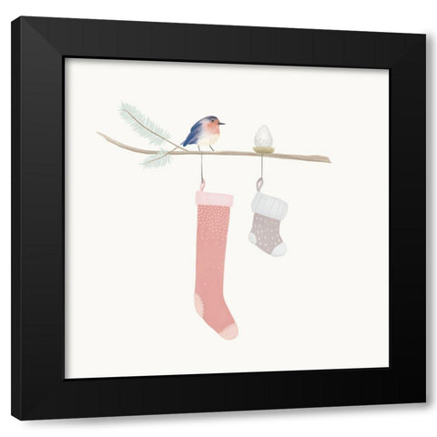 Blue Birds of Christmas Happiness II Black Modern Wood Framed Art Print by Sheppard, Lucca