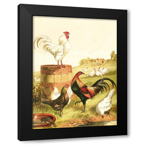 Happy Chickens Black Modern Wood Framed Art Print by Piddix