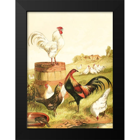 Happy Chickens Black Modern Wood Framed Art Print by Piddix
