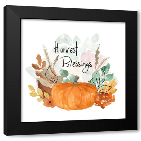 Harvest Blessings Pumpkin Bouquet Black Modern Wood Framed Art Print with Double Matting by Price, Lucille