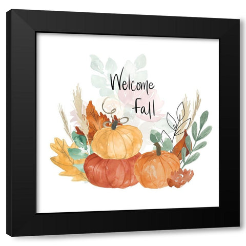 Welcome Fall Pumpkin Bouquet Black Modern Wood Framed Art Print with Double Matting by Price, Lucille