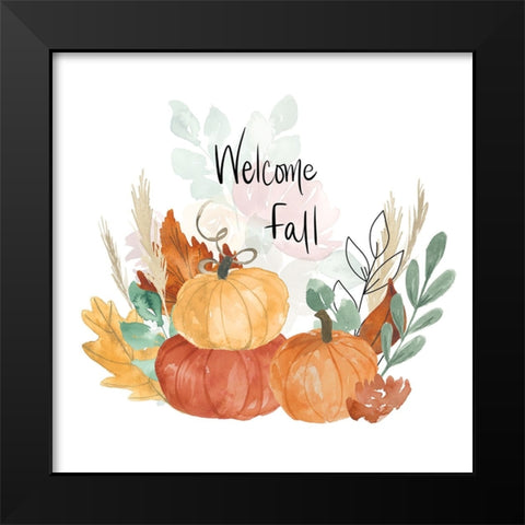 Welcome Fall Pumpkin Bouquet Black Modern Wood Framed Art Print by Price, Lucille