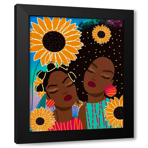 Sunflower Women Black Modern Wood Framed Art Print with Double Matting by Lorintheory