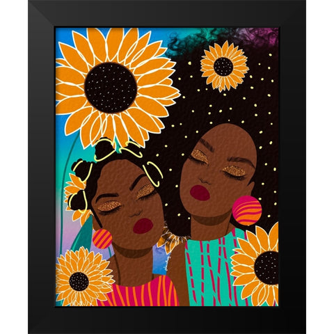 Sunflower Women Black Modern Wood Framed Art Print by Lorintheory
