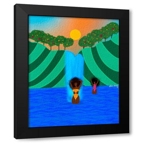 Swim Time Black Modern Wood Framed Art Print by Lorintheory