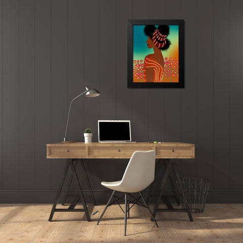 Lady in the Flower Field Black Modern Wood Framed Art Print by Lorintheory