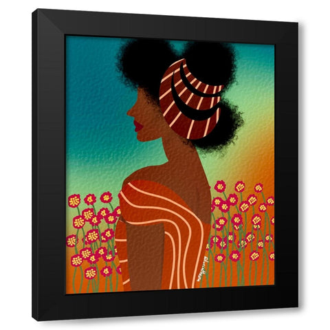 Lady in the Flower Field Black Modern Wood Framed Art Print with Double Matting by Lorintheory