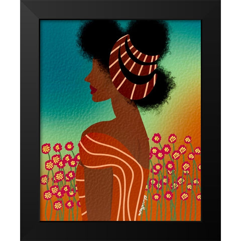 Lady in the Flower Field Black Modern Wood Framed Art Print by Lorintheory