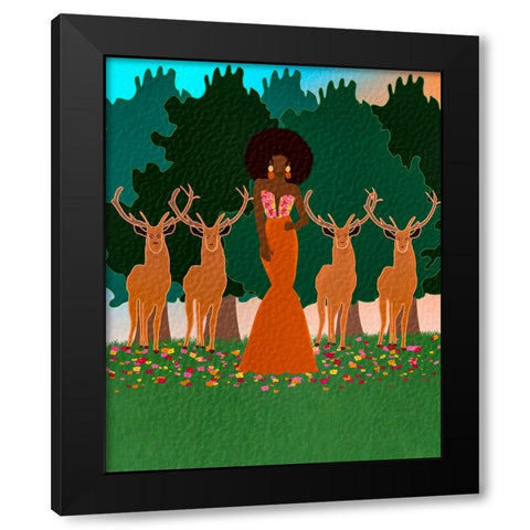 Lena and the Deers Black Modern Wood Framed Art Print with Double Matting by Lorintheory