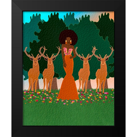Lena and the Deers Black Modern Wood Framed Art Print by Lorintheory