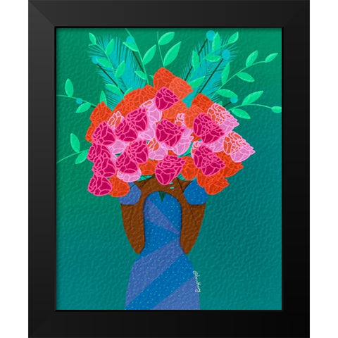 Blooming Black Modern Wood Framed Art Print by Lorintheory
