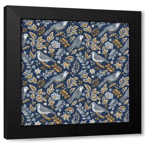 Bird Pattern Black Modern Wood Framed Art Print with Double Matting by Piddix