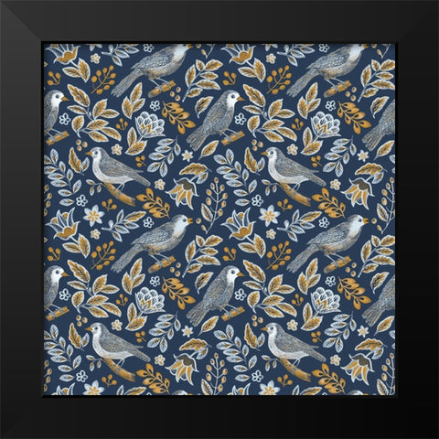 Bird Pattern Black Modern Wood Framed Art Print by Piddix