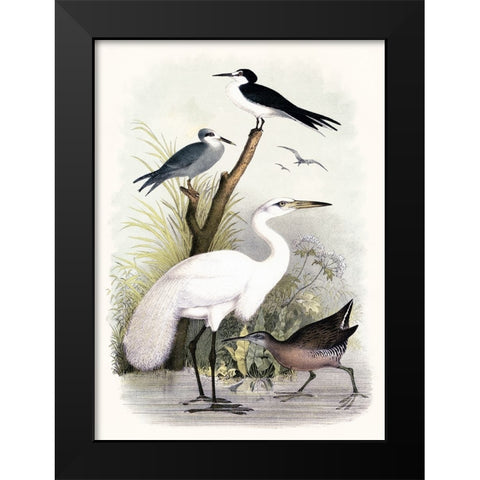 Little Egret and Friends Black Modern Wood Framed Art Print by Piddix