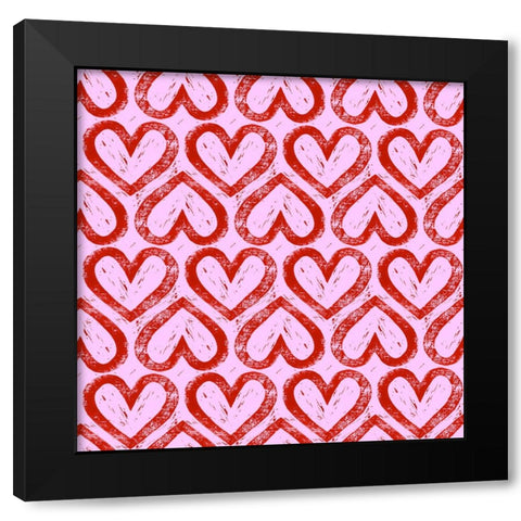 Heart Pattern Black Modern Wood Framed Art Print with Double Matting by Piddix