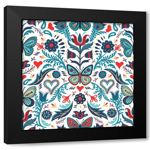 Butterfly Garden Black Modern Wood Framed Art Print with Double Matting by Piddix
