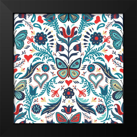 Butterfly Garden Black Modern Wood Framed Art Print by Piddix