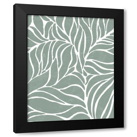 Sage Leaves Black Modern Wood Framed Art Print with Double Matting by Quach, Anna