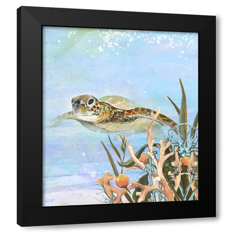 Turtle By The Reef II Black Modern Wood Framed Art Print with Double Matting by Diannart
