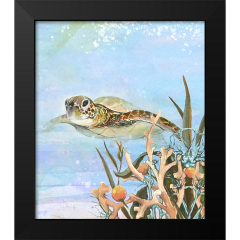 Turtle By The Reef II Black Modern Wood Framed Art Print by Diannart