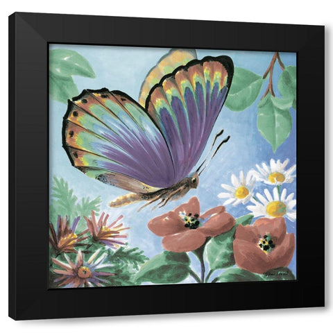 Butterfly Flowers I Black Modern Wood Framed Art Print by Loreth, Lanie