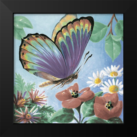 Butterfly Flowers I Black Modern Wood Framed Art Print by Loreth, Lanie