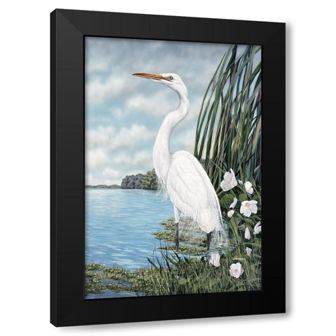 Great White Egret Black Modern Wood Framed Art Print with Double Matting by Harris, James