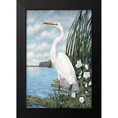 Great White Egret Black Modern Wood Framed Art Print by Harris, James