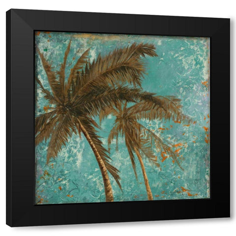 Palm on Turquoise II Black Modern Wood Framed Art Print with Double Matting by Pinto, Patricia