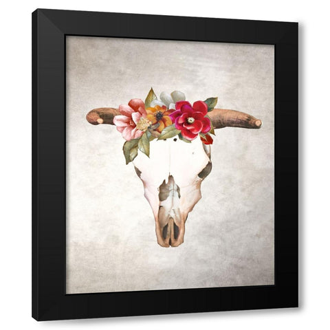 Flowered Skull Black Modern Wood Framed Art Print with Double Matting by Loreth, Lanie