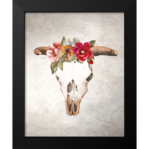 Flowered Skull Black Modern Wood Framed Art Print by Loreth, Lanie