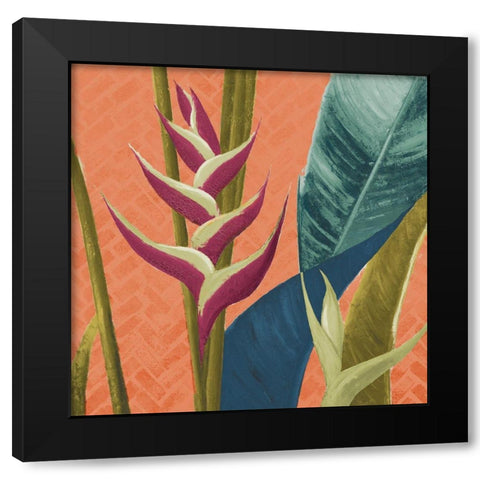 Heliconias with Leaves on Orange Black Modern Wood Framed Art Print with Double Matting by Pinto, Patricia
