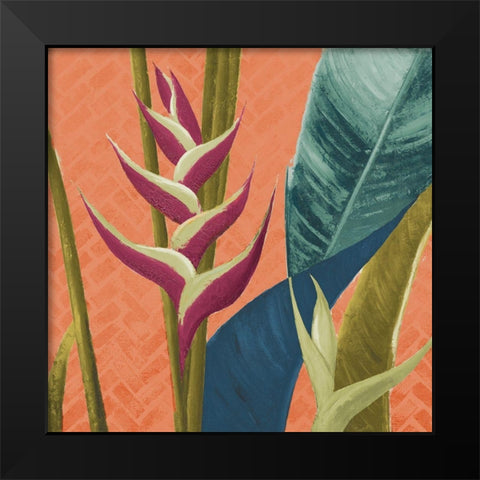 Heliconias with Leaves on Orange Black Modern Wood Framed Art Print by Pinto, Patricia