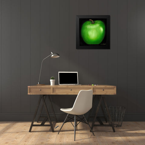 Green Apple Black Modern Wood Framed Art Print by Arenas, Nelly