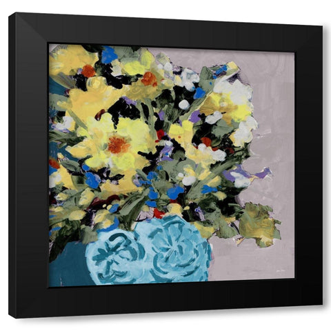 Yellow Daisies in Blue Vase Black Modern Wood Framed Art Print with Double Matting by Slivka, Jane