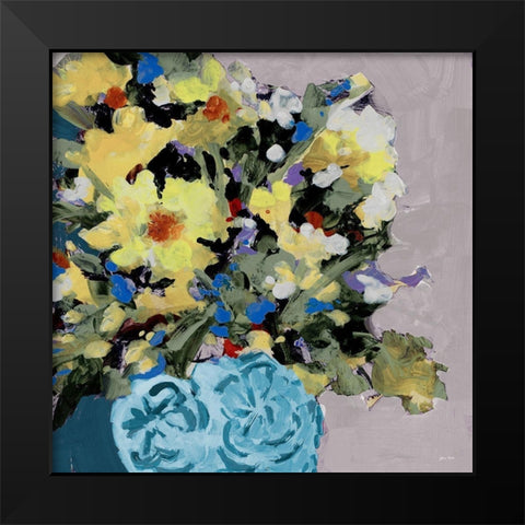 Yellow Daisies in Blue Vase Black Modern Wood Framed Art Print by Slivka, Jane