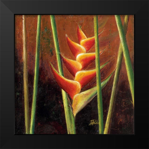 Heliconias En Naranja II Black Modern Wood Framed Art Print by Pinto, Patricia