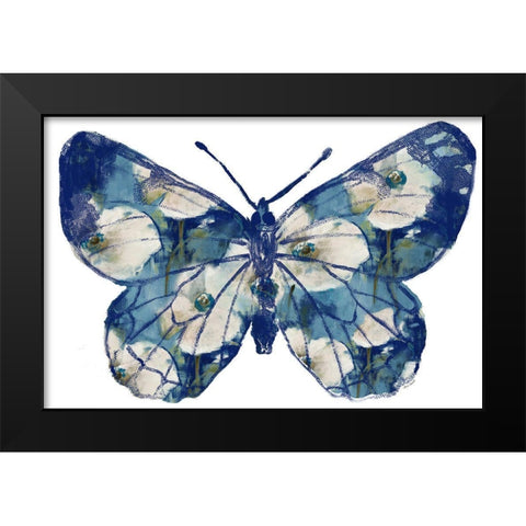 Floral Indigo Butterfly Black Modern Wood Framed Art Print by Loreth, Lanie