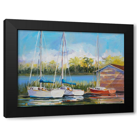 Boats Black Modern Wood Framed Art Print with Double Matting by Slivka, Jane