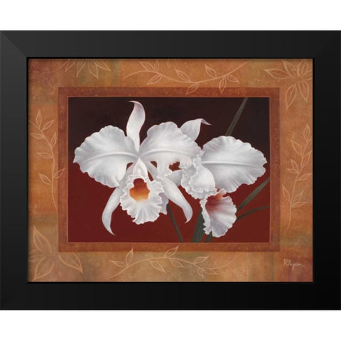 White Orchids Black Modern Wood Framed Art Print by Rhyan, Vivien