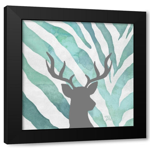 Watercolor Teal Zebra I Black Modern Wood Framed Art Print by Pinto, Patricia