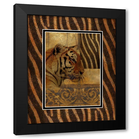 Elegant Safari with Border II (Tiger) Black Modern Wood Framed Art Print by Pinto, Patricia
