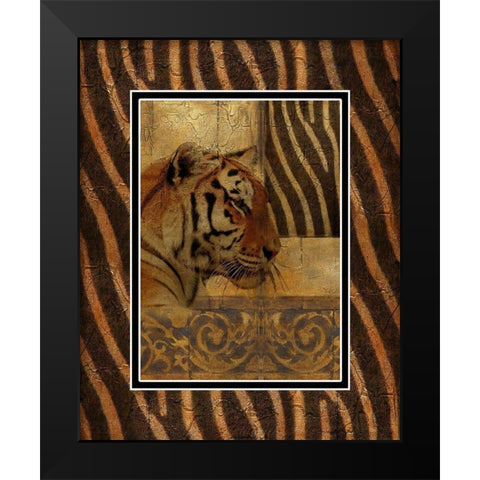 Elegant Safari with Border II (Tiger) Black Modern Wood Framed Art Print by Pinto, Patricia